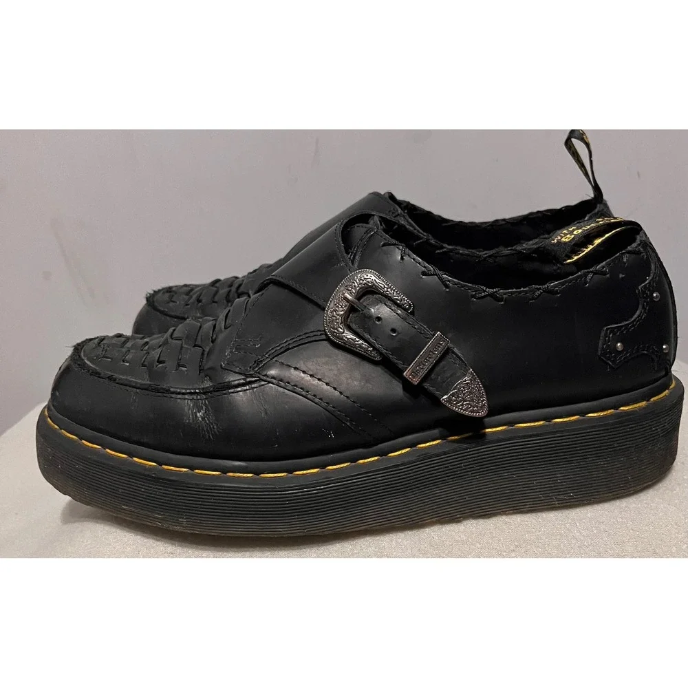 Dr. Martens Mens Ramsey Quad Monk Black Leather Woven Platform Shoes Sz 13
